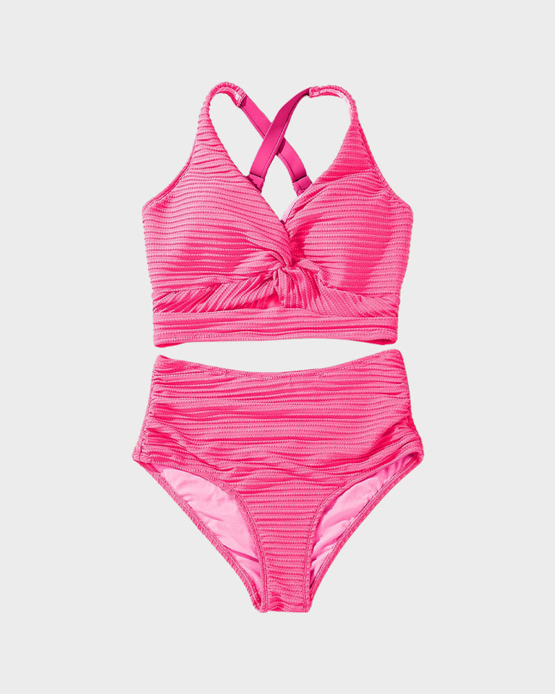 Dokulu Düğümlü Ön Yüksek Belli Bikini Takımı