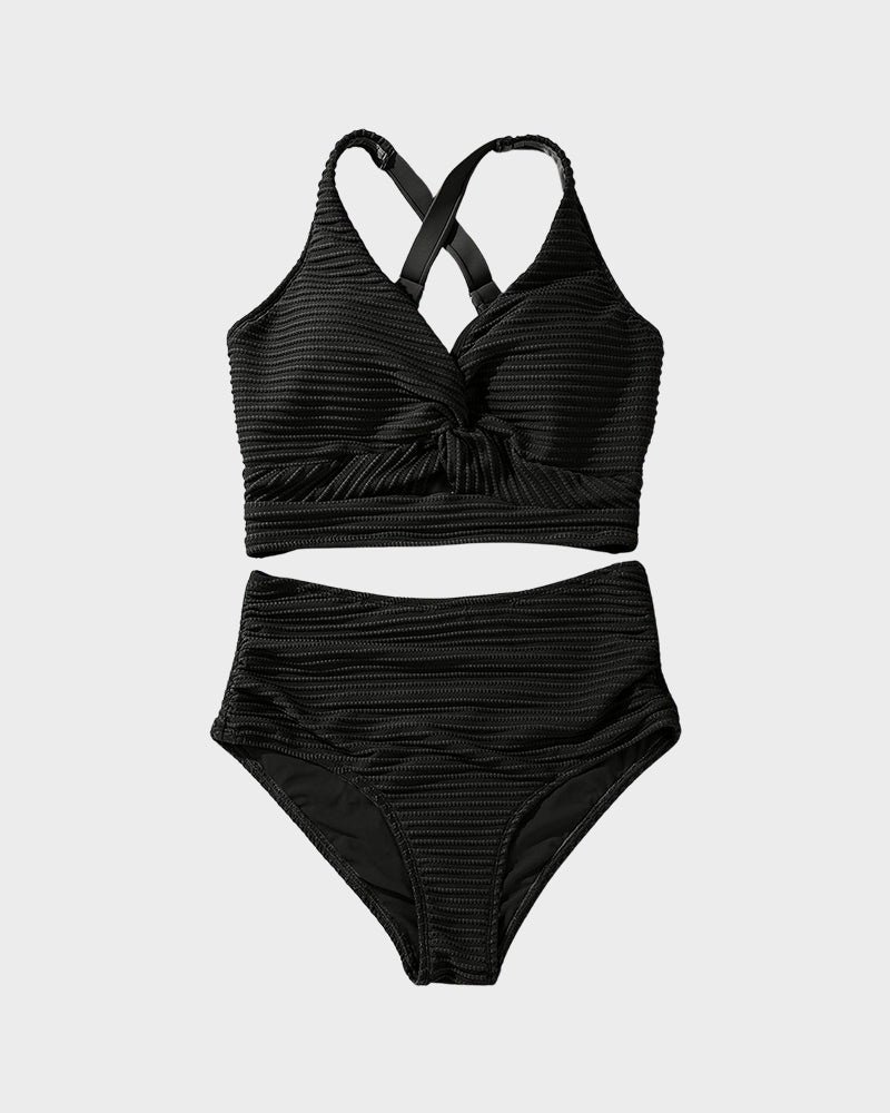 Dokulu Düğümlü Ön Yüksek Belli Bikini Takımı
