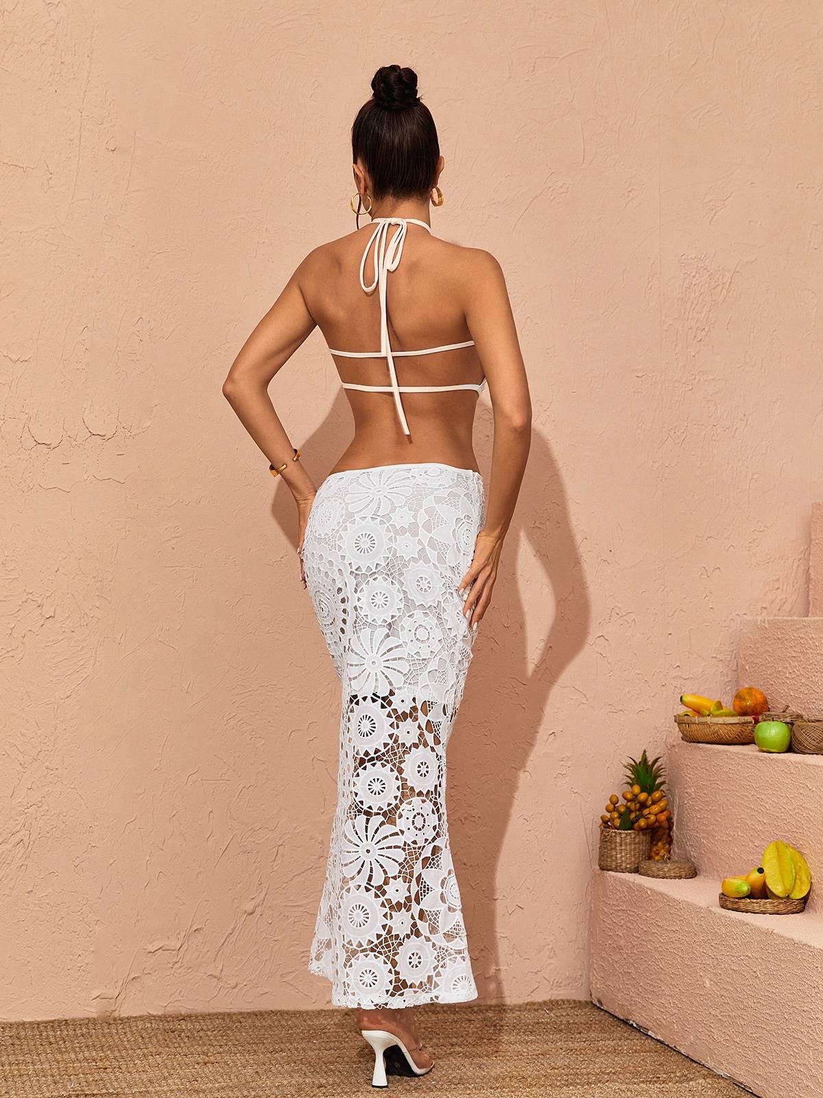 Thea Halter Neck Lace Maxi Dress