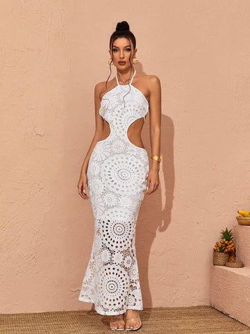 Thea Halter Neck Lace Maxi Dress