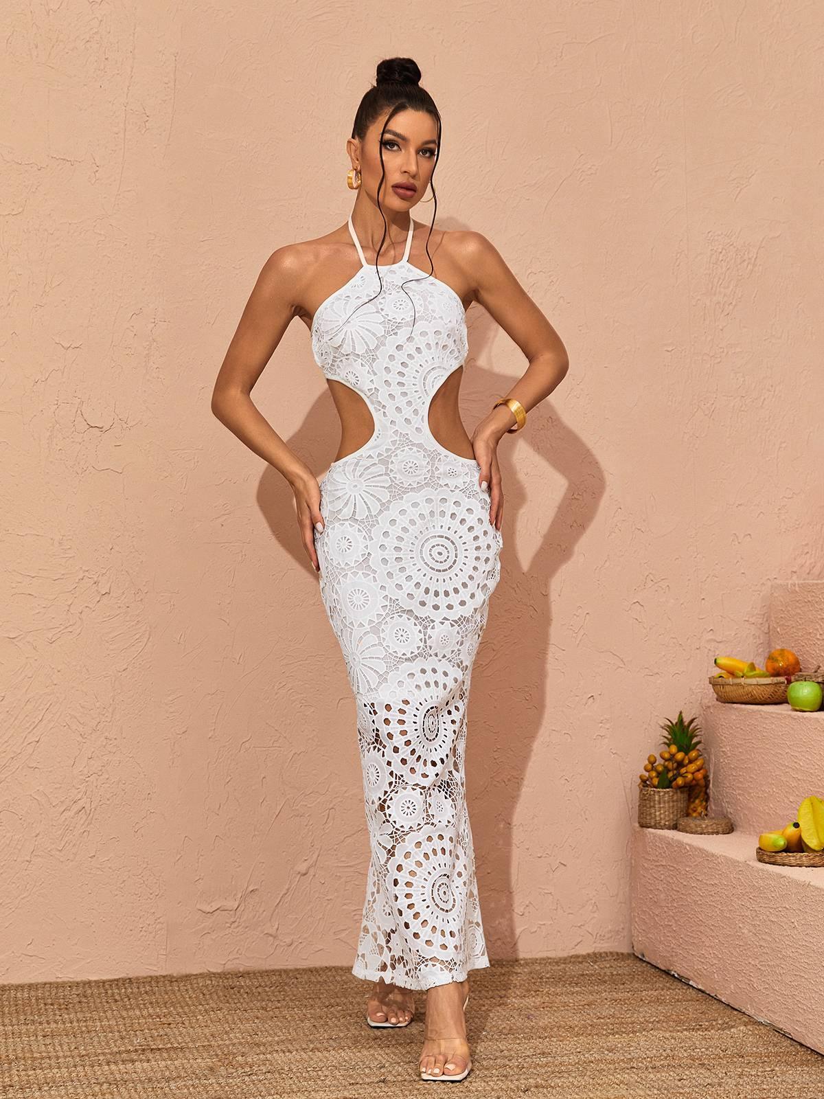 Thea Halter Neck Lace Maxi Dress