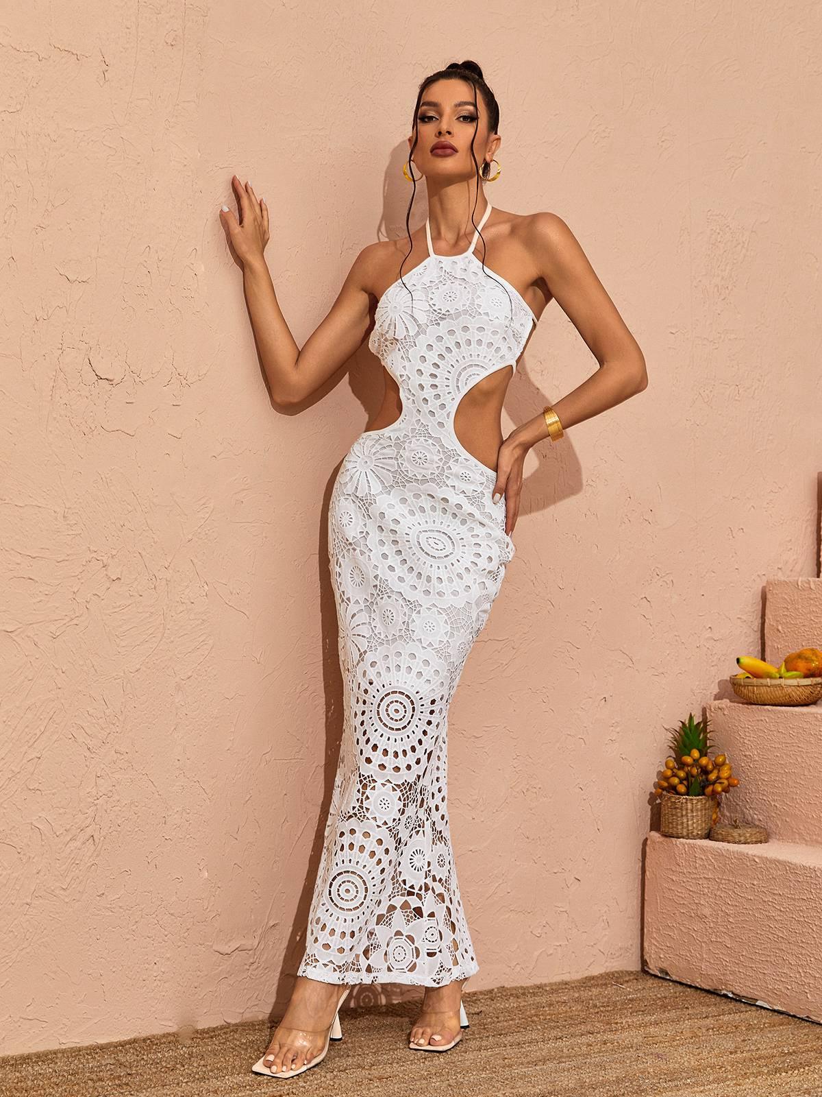 Thea Halter Neck Lace Maxi Dress