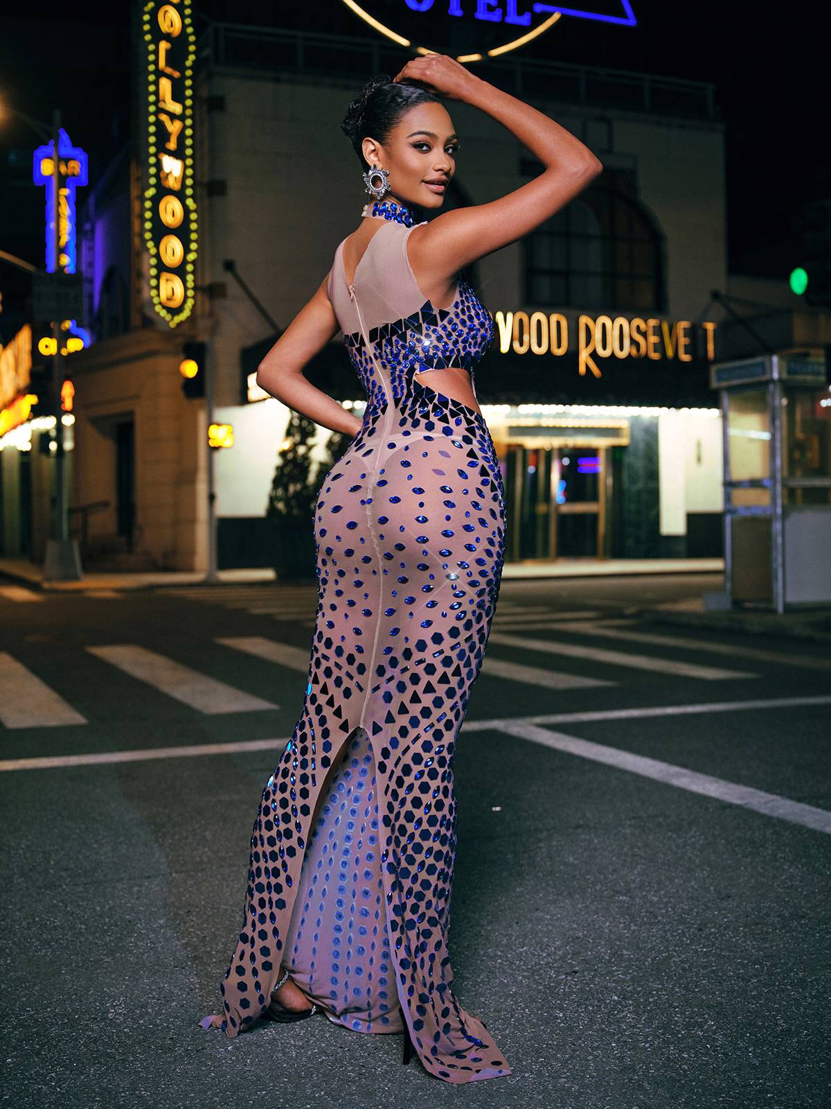 Tonica High Neck Rhinestone Acrylic Maxi Dress 