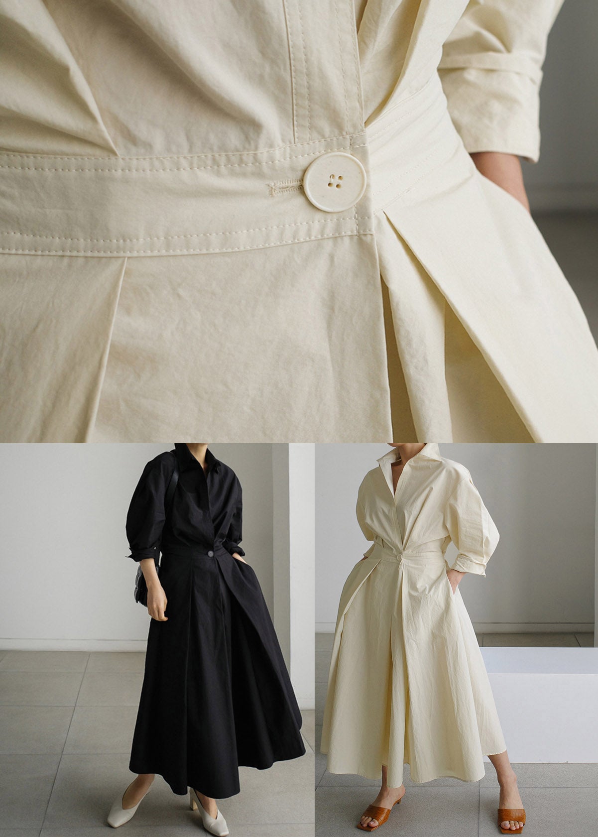 Maxikleid aus Baumwolle mit Peter-Pan-Kragen und Taschen 