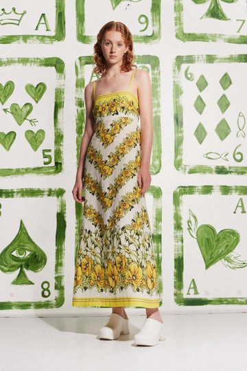 Tristane Spaghetti-Maxikleid mit Blumenmuster, Gelb