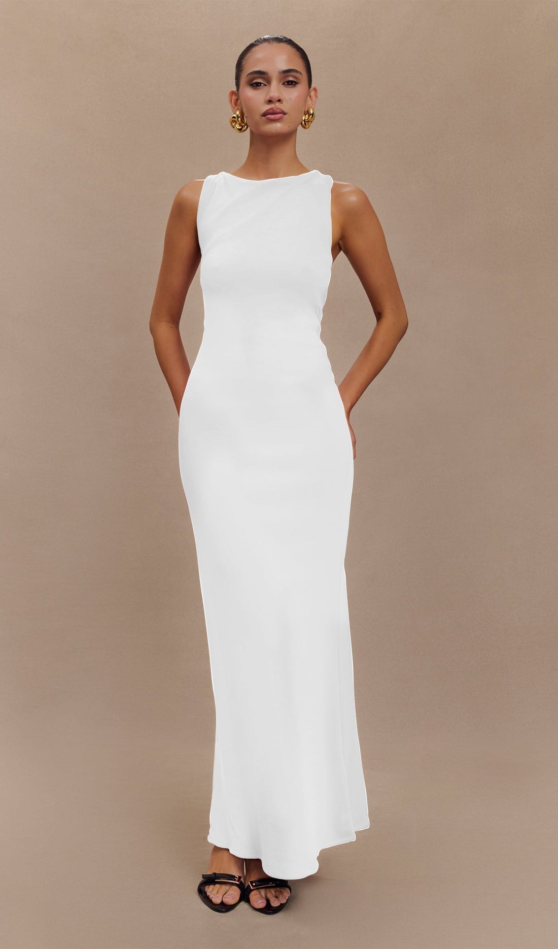Asymmetrisches Scuba-Jersey-Maxikleid Weiß 