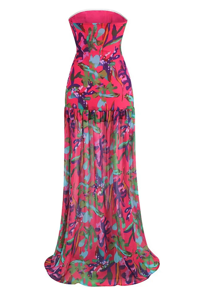 Pam Print Strapless Maxi Dress with Slit