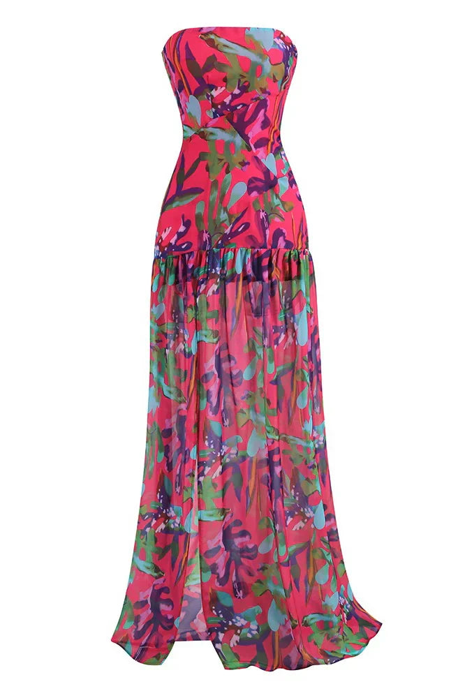 Pam Print Strapless Maxi Dress with Slit