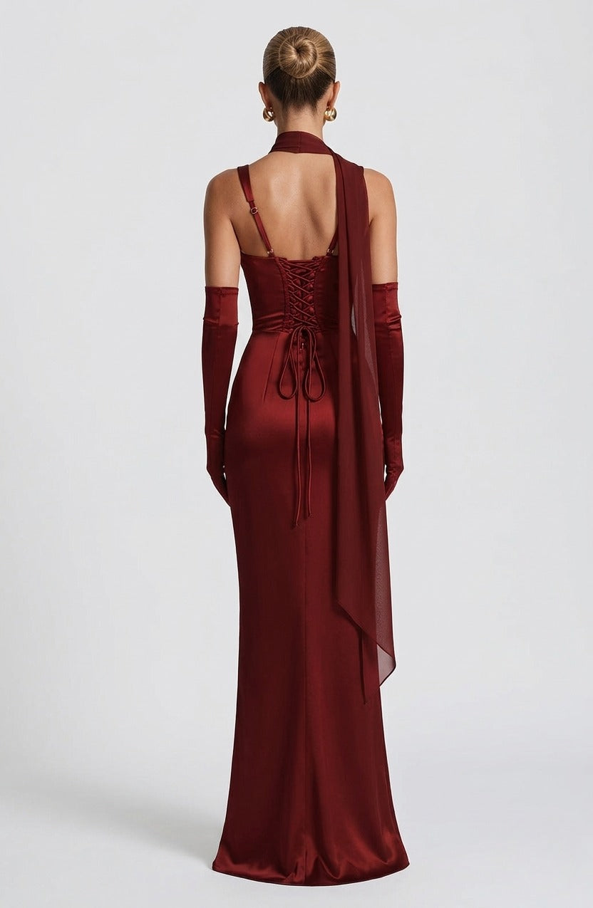 Calanthe Maxi Elbise -Bordo