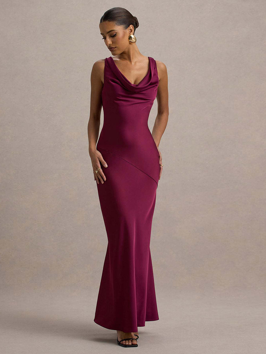 Bellamy Draped Collar Sleeveless Elegant Maxi Dress