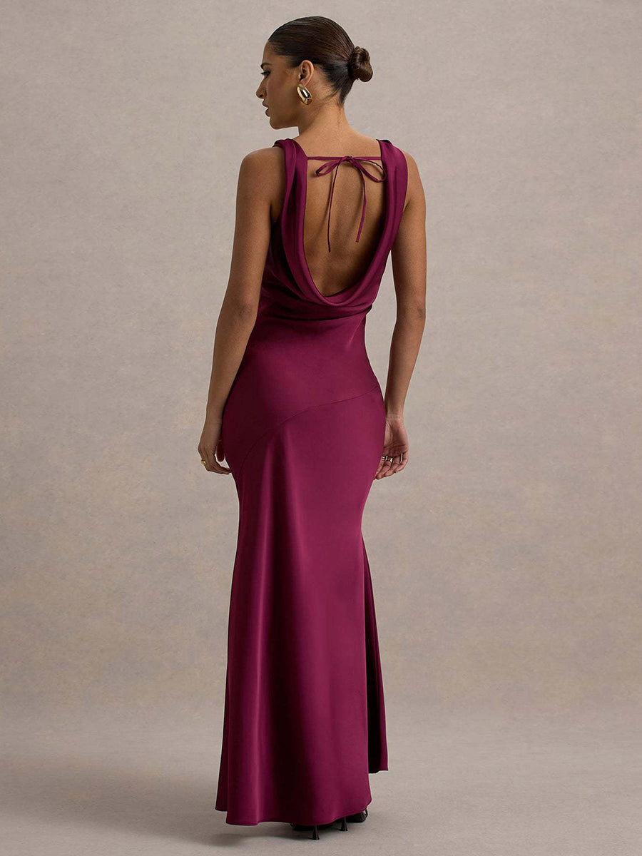 Bellamy Draped Collar Sleeveless Elegant Maxi Dress