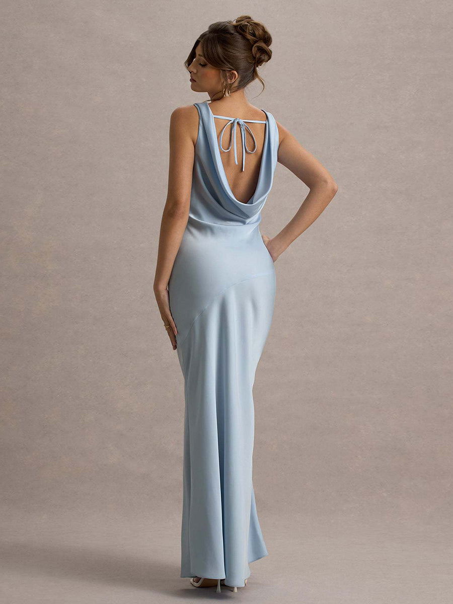 Bellamy Draped Collar Sleeveless Elegant Maxi Dress