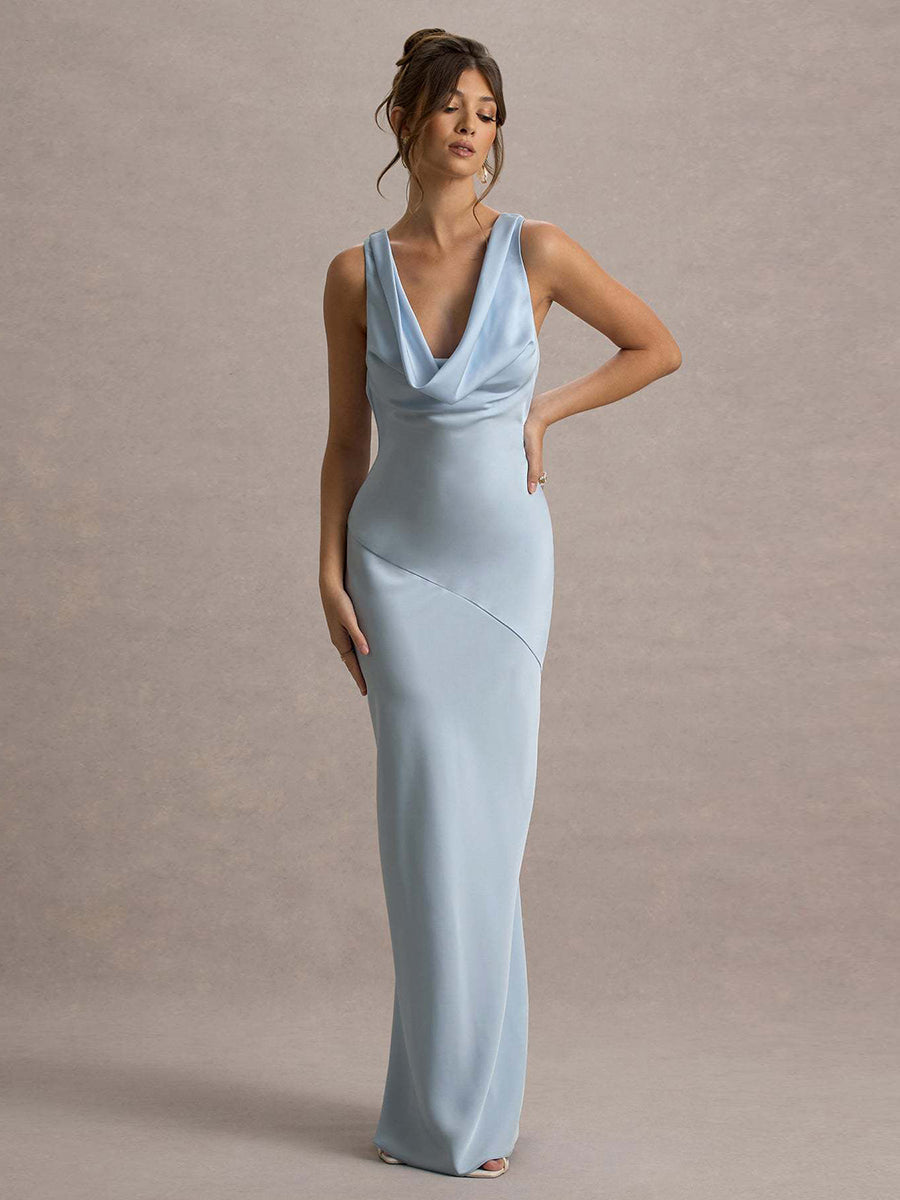 Bellamy Draped Collar Sleeveless Elegant Maxi Dress