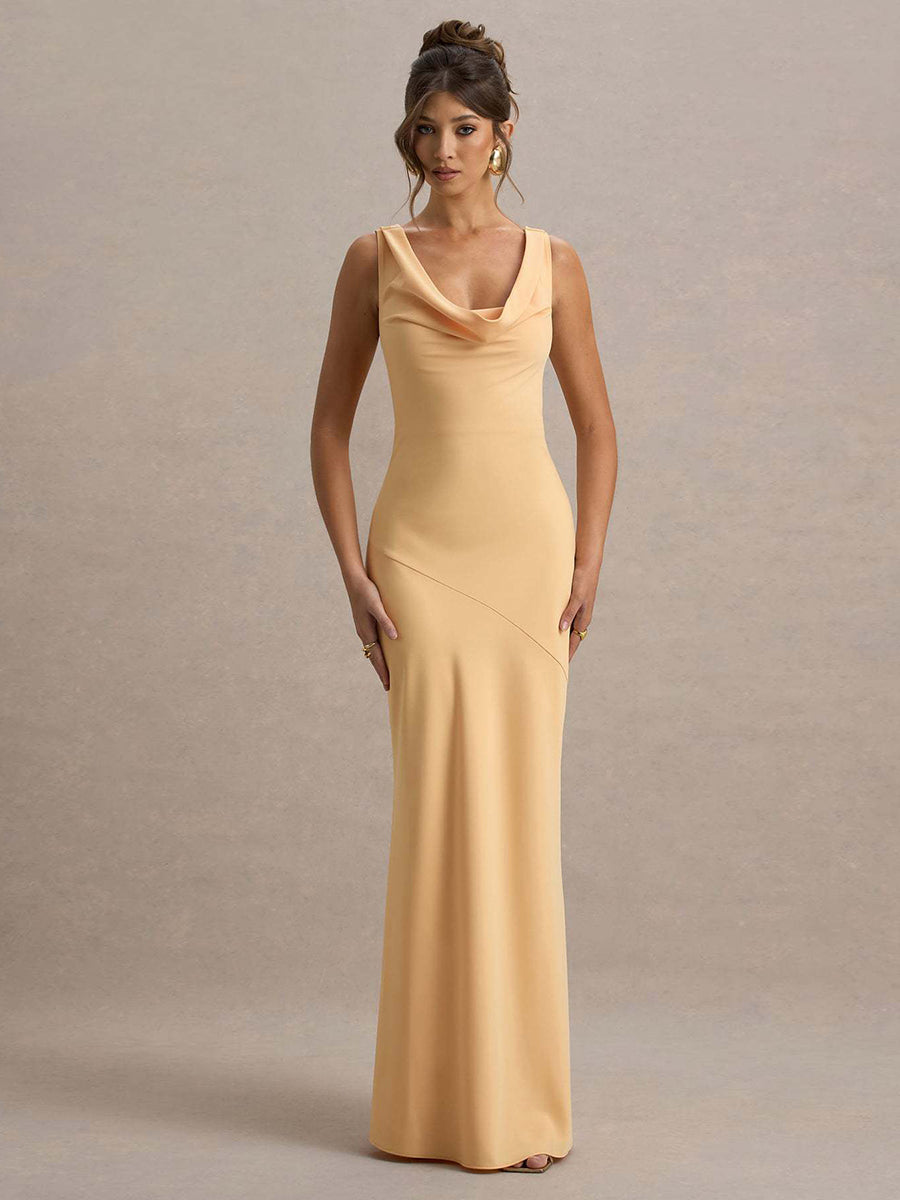 Bellamy Draped Collar Sleeveless Elegant Maxi Dress