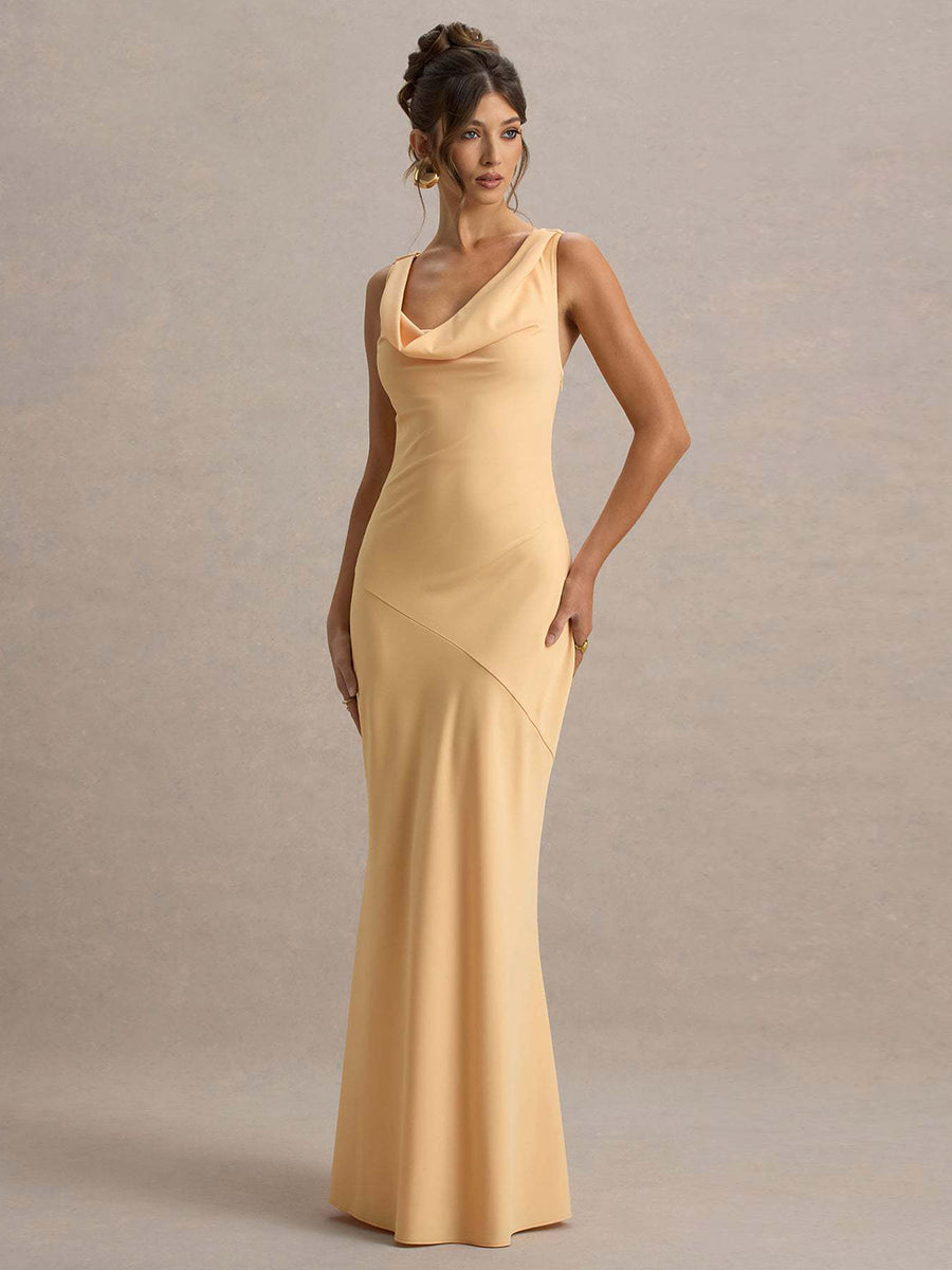 Bellamy Draped Collar Sleeveless Elegant Maxi Dress