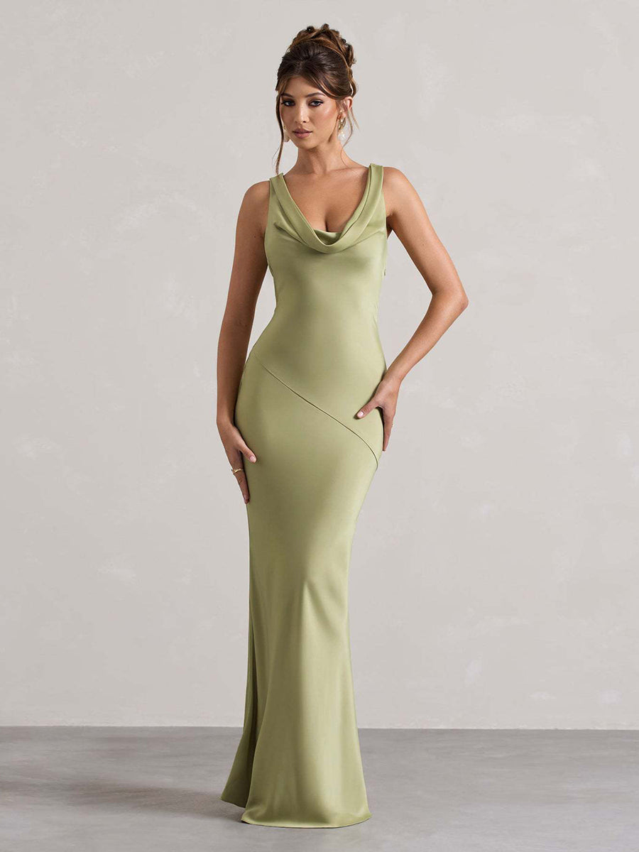 Bellamy Draped Collar Sleeveless Elegant Maxi Dress