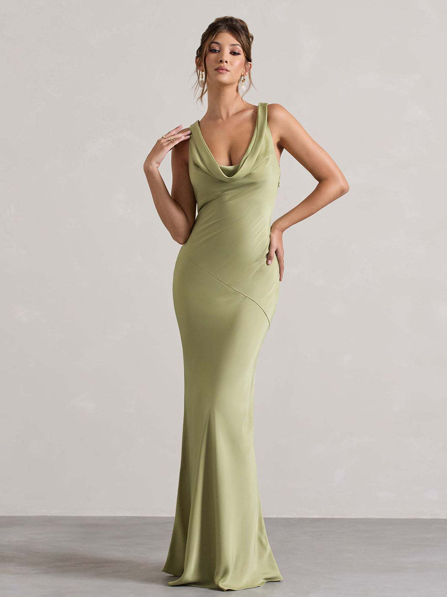 Bellamy Draped Collar Sleeveless Elegant Maxi Dress