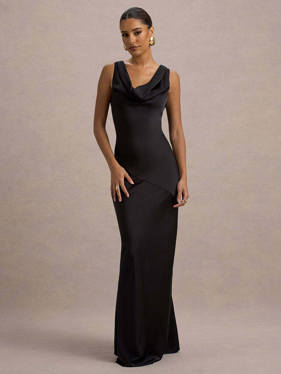 Bellamy Draped Collar Sleeveless Elegant Maxi Dress