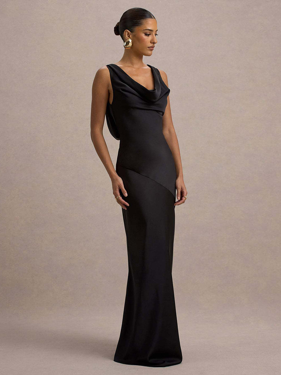 Bellamy Draped Collar Sleeveless Elegant Maxi Dress