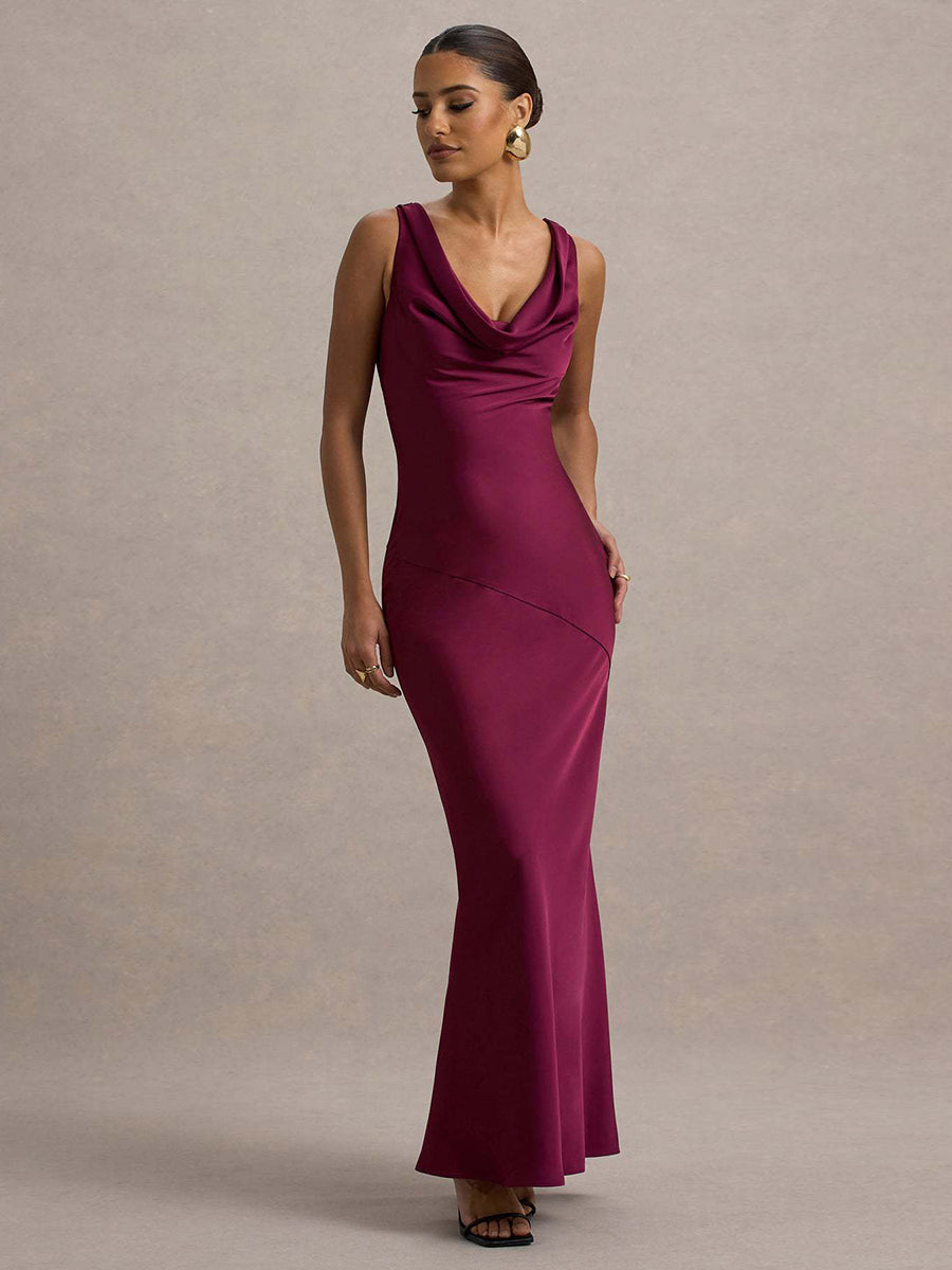 Bellamy Draped Collar Sleeveless Elegant Maxi Dress