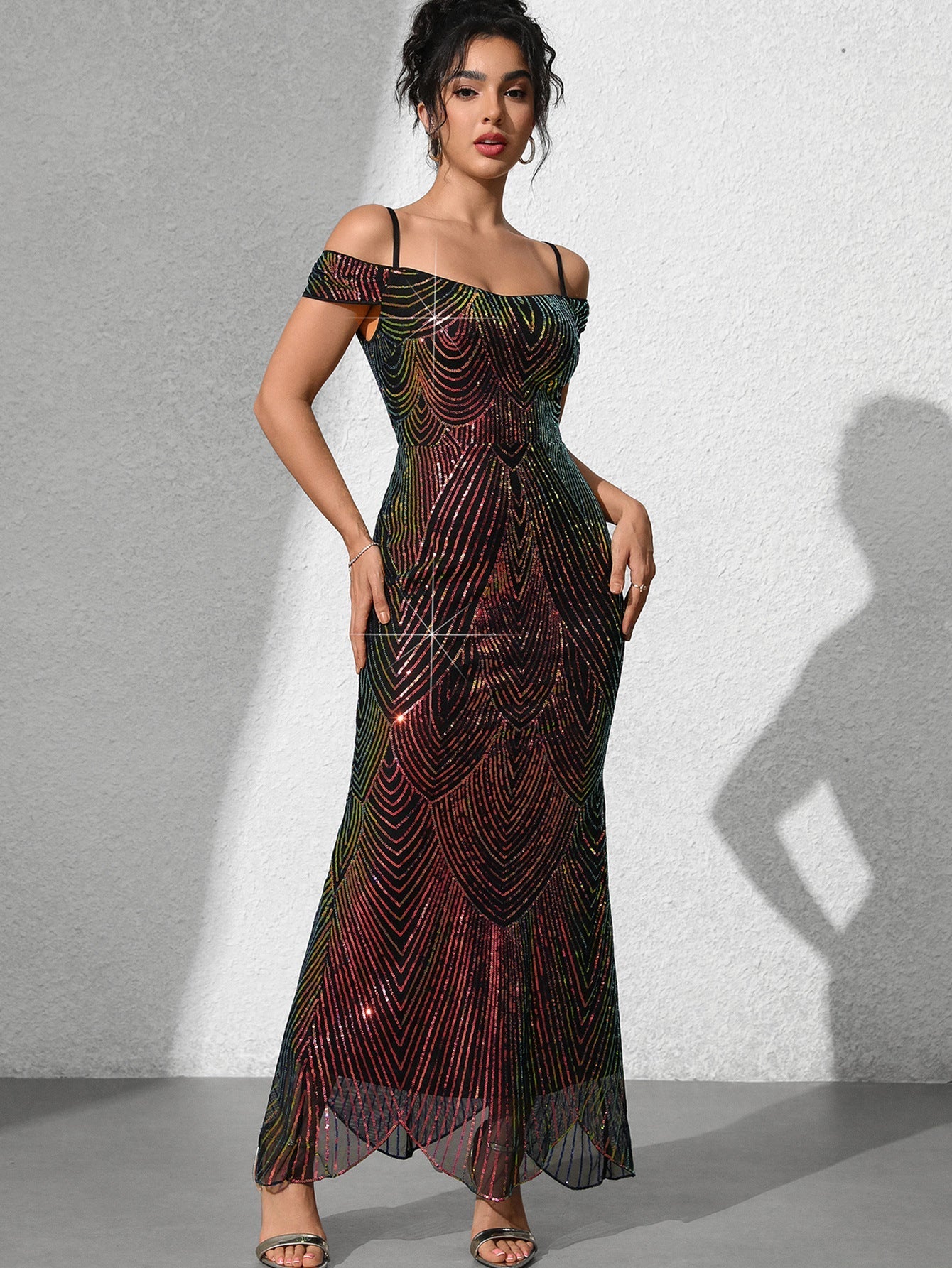 Dionne Sequin Omuzsuz Maxi Elbise