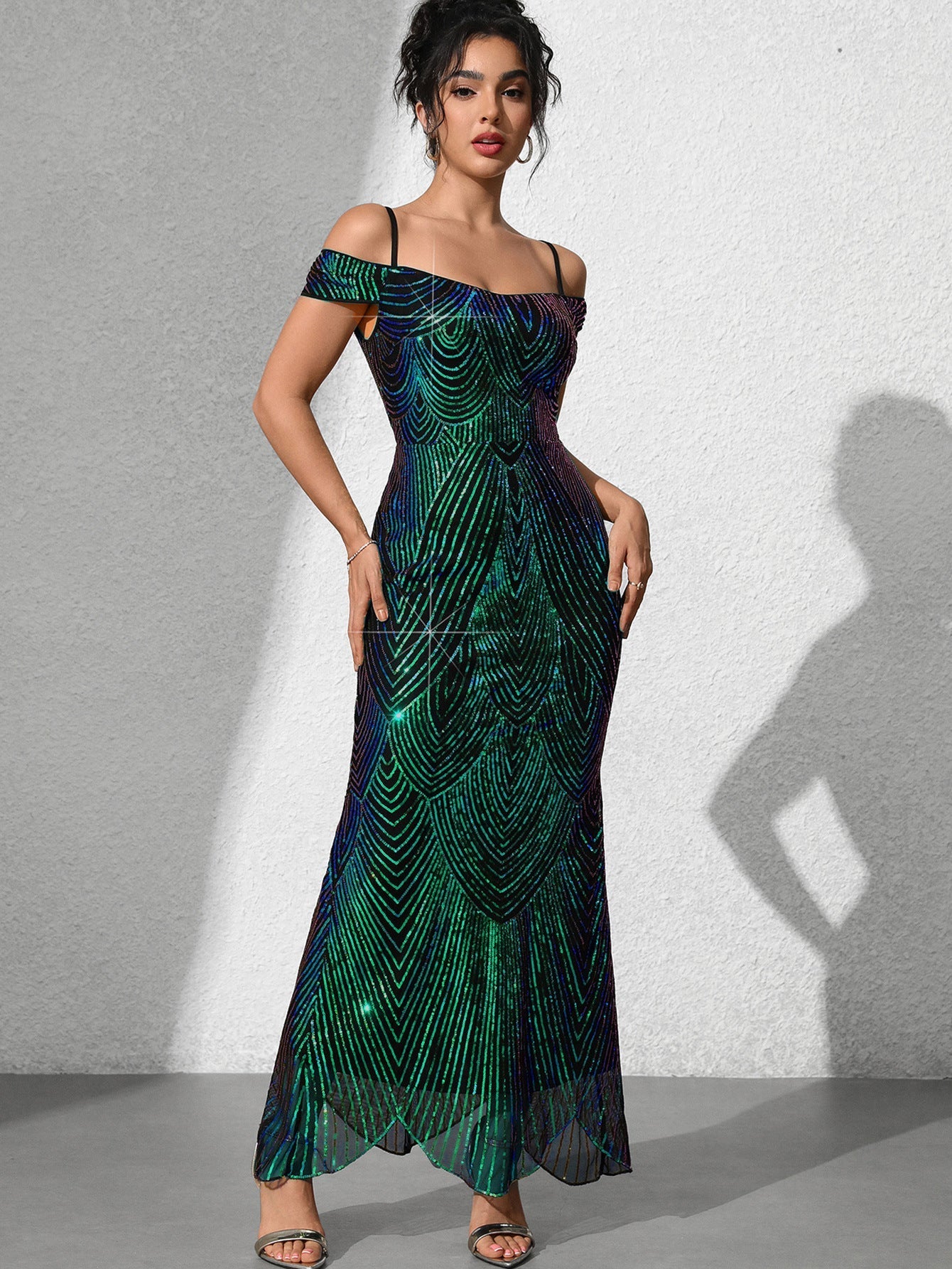 Dionne Sequin Omuzsuz Maxi Elbise