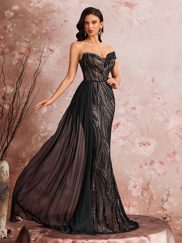 Giselle Pailletten-Maxikleid mit schulterfreiem Ausschnitt 