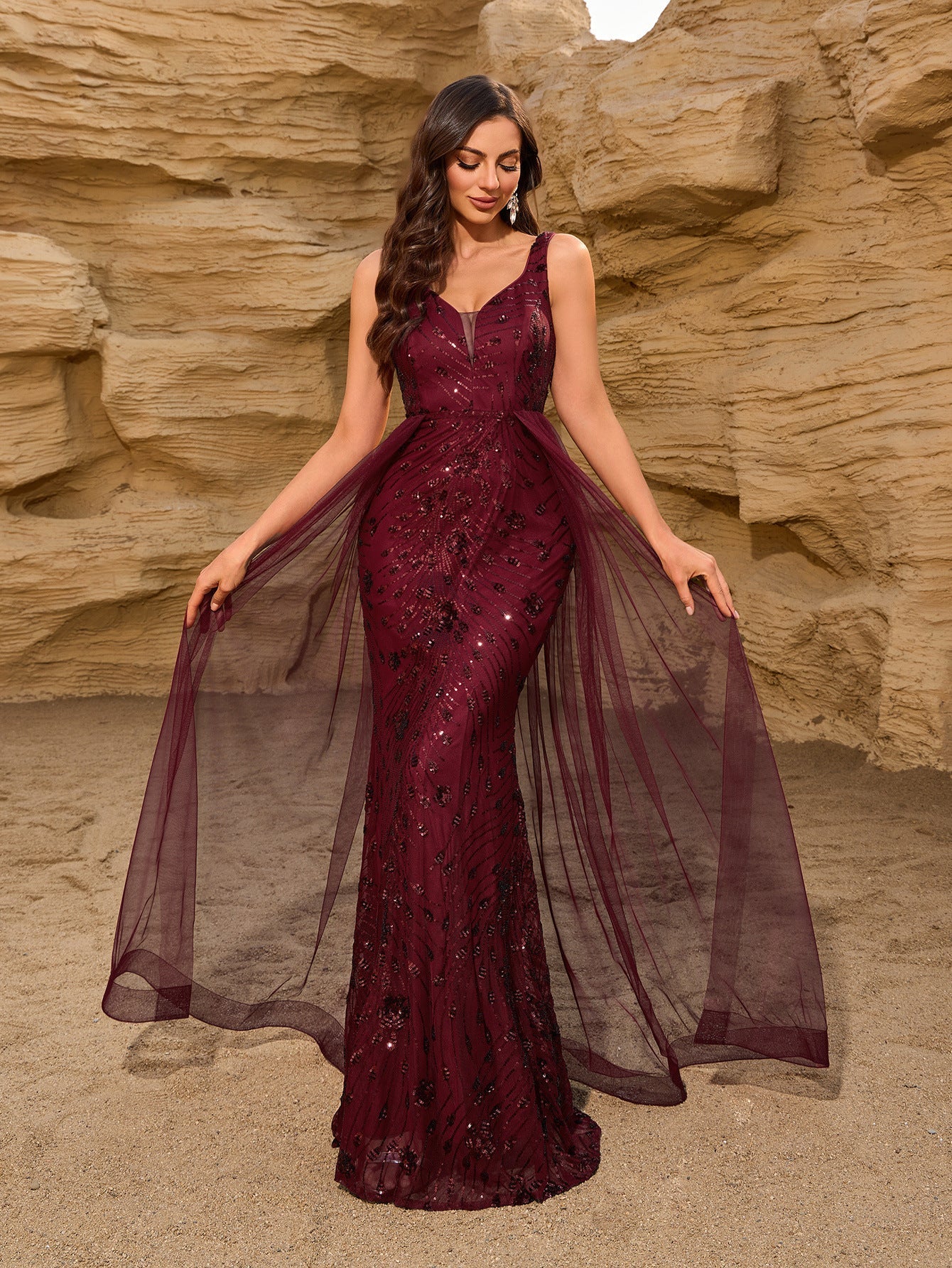 Zinnia Mermaid Maxi Dress with Cape