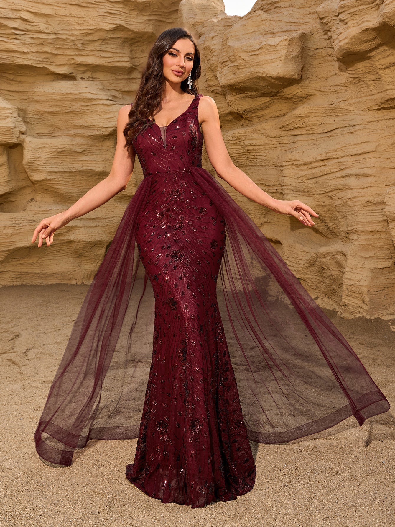 Zinnia Mermaid Maxi Dress with Cape