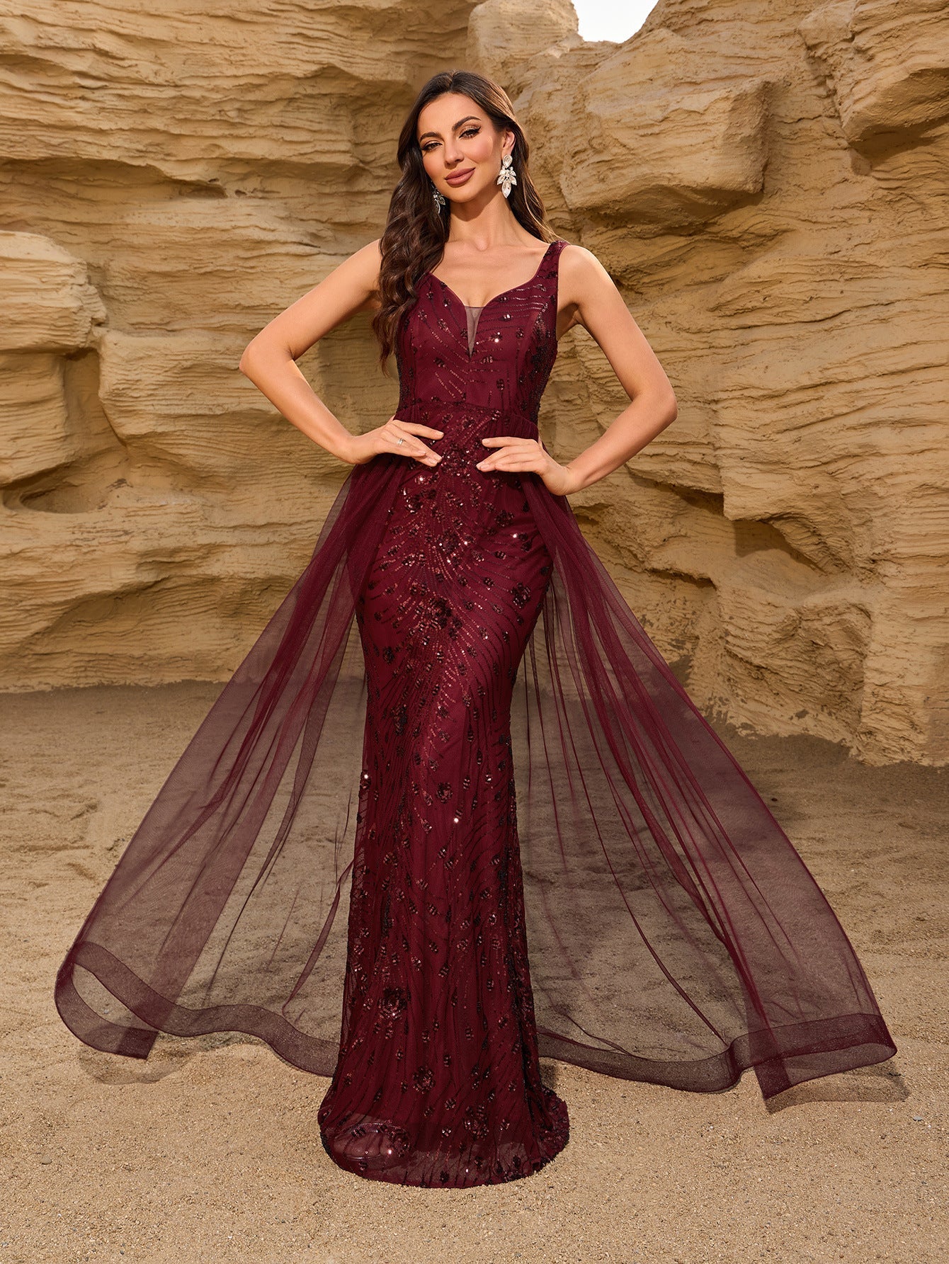 Zinnia Mermaid Maxi Dress with Cape