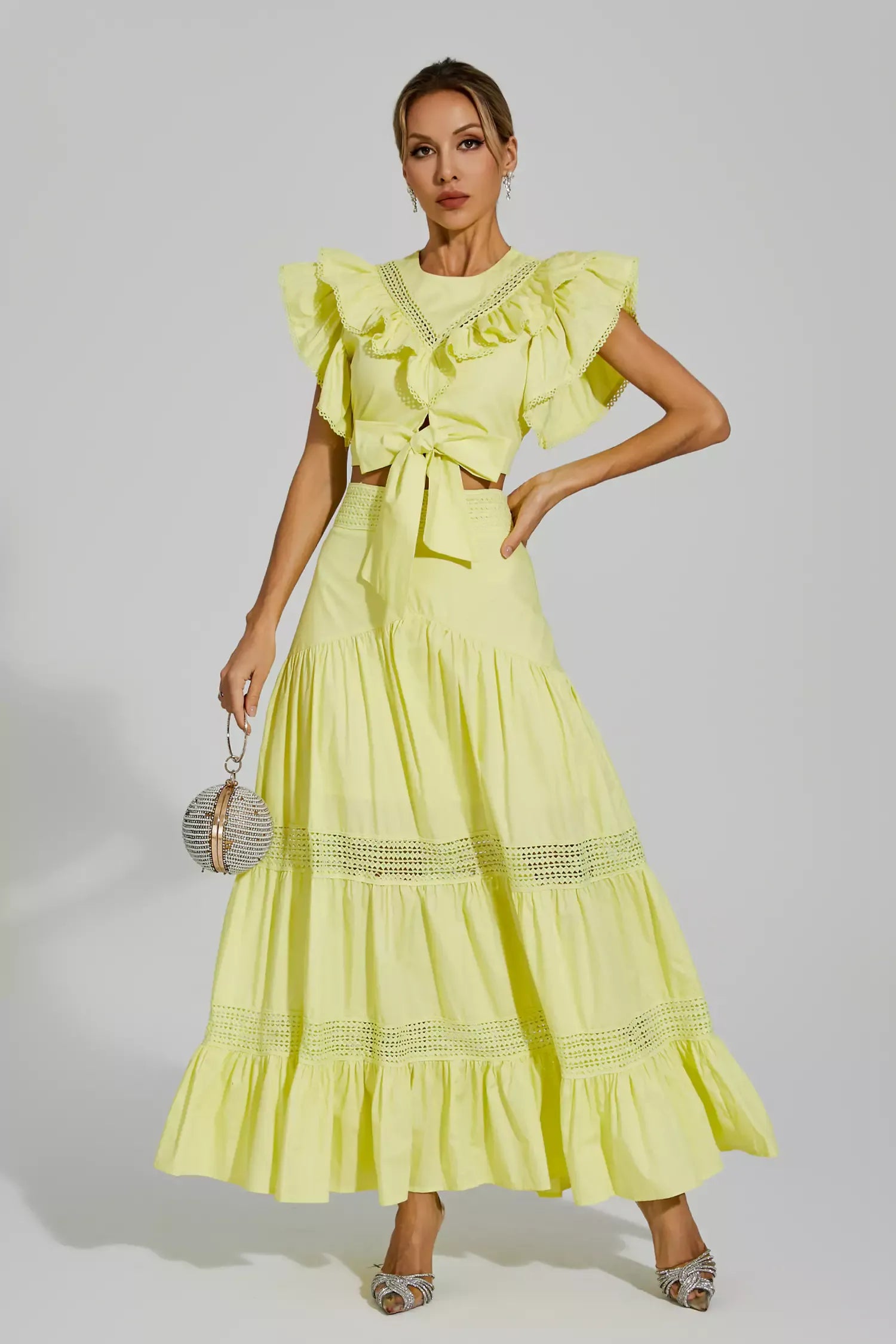 Coverdale Yellow Ruffled Sleeveless Maxi Set