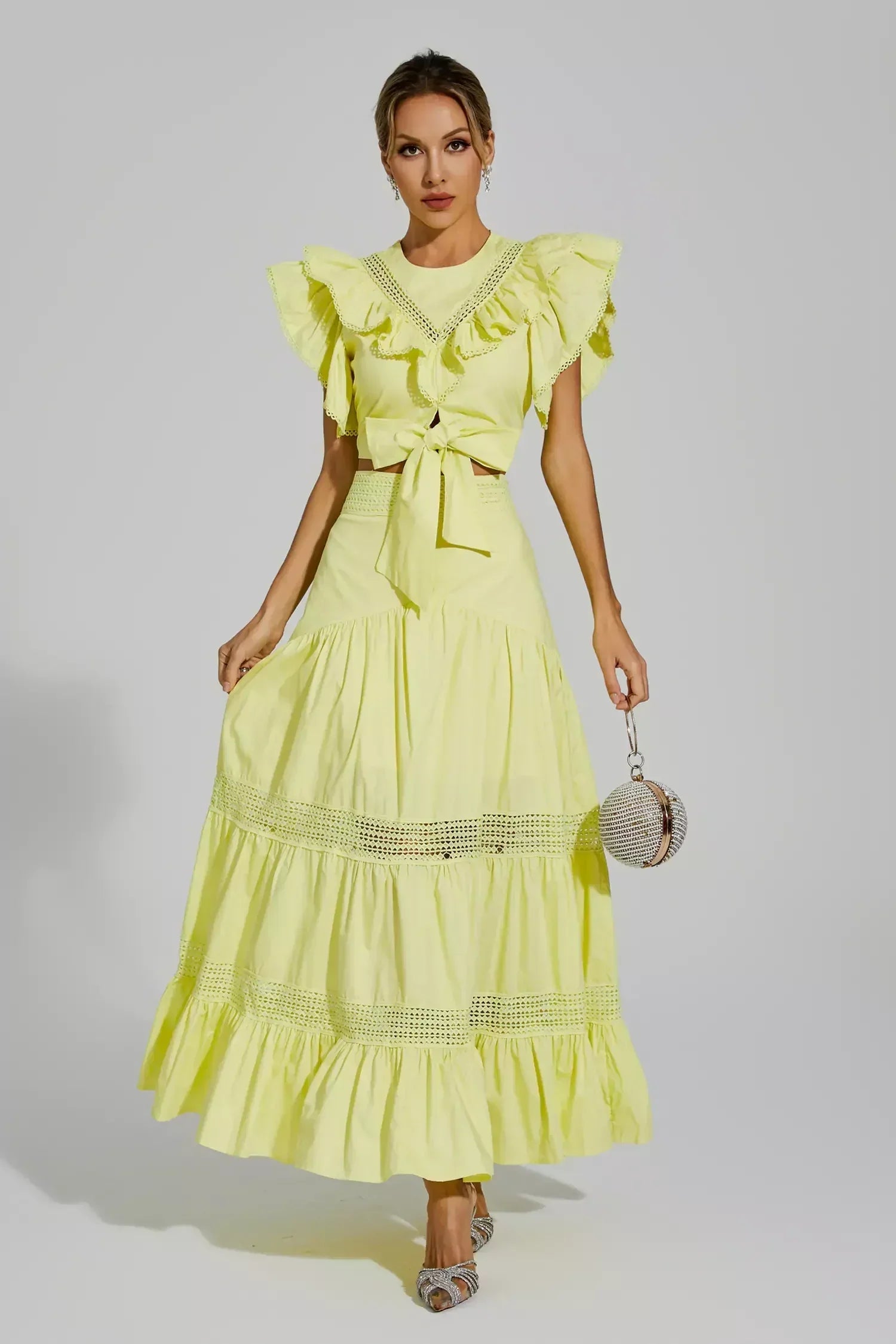 Coverdale Yellow Ruffled Sleeveless Maxi Set