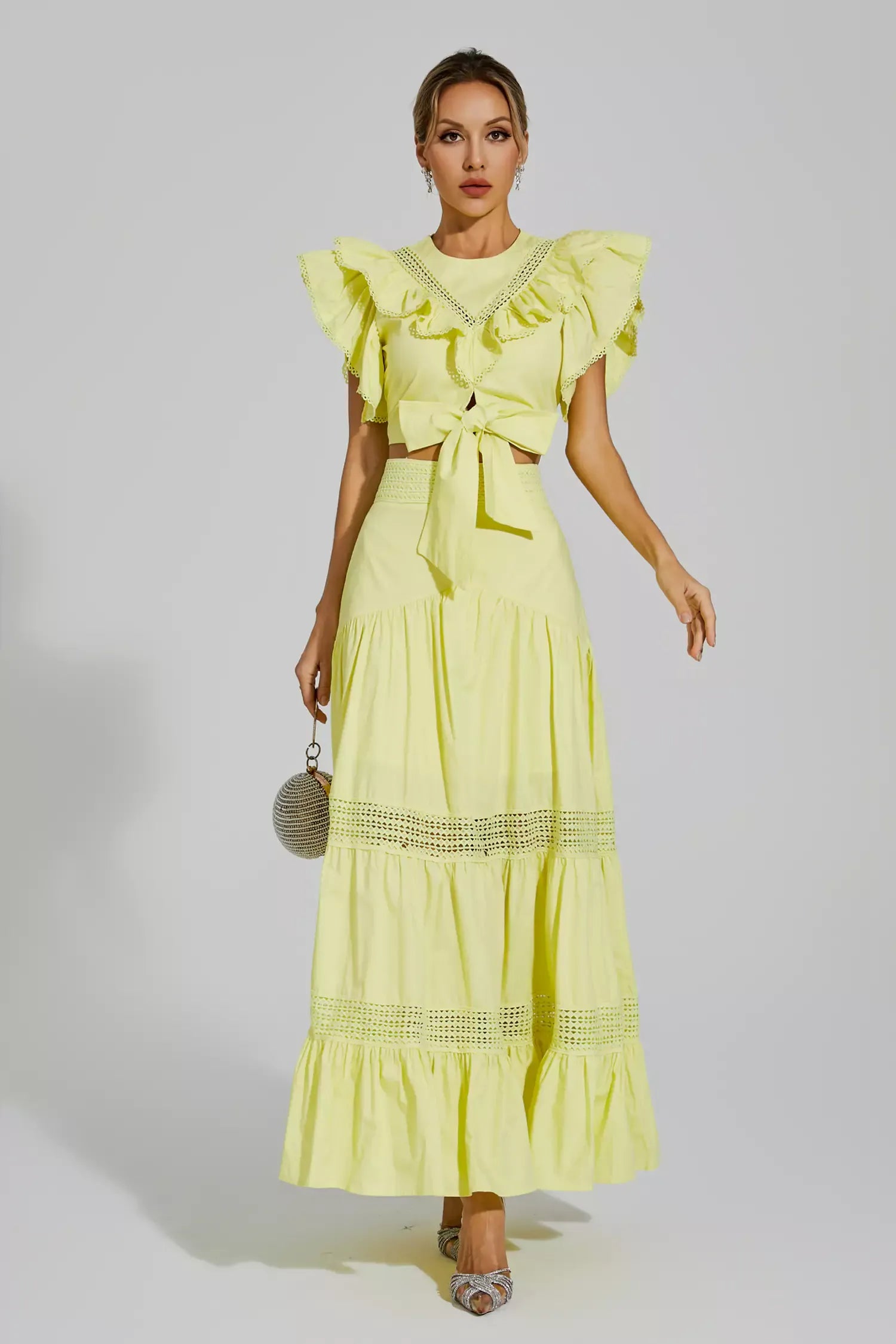 Coverdale Yellow Ruffled Sleeveless Maxi Set