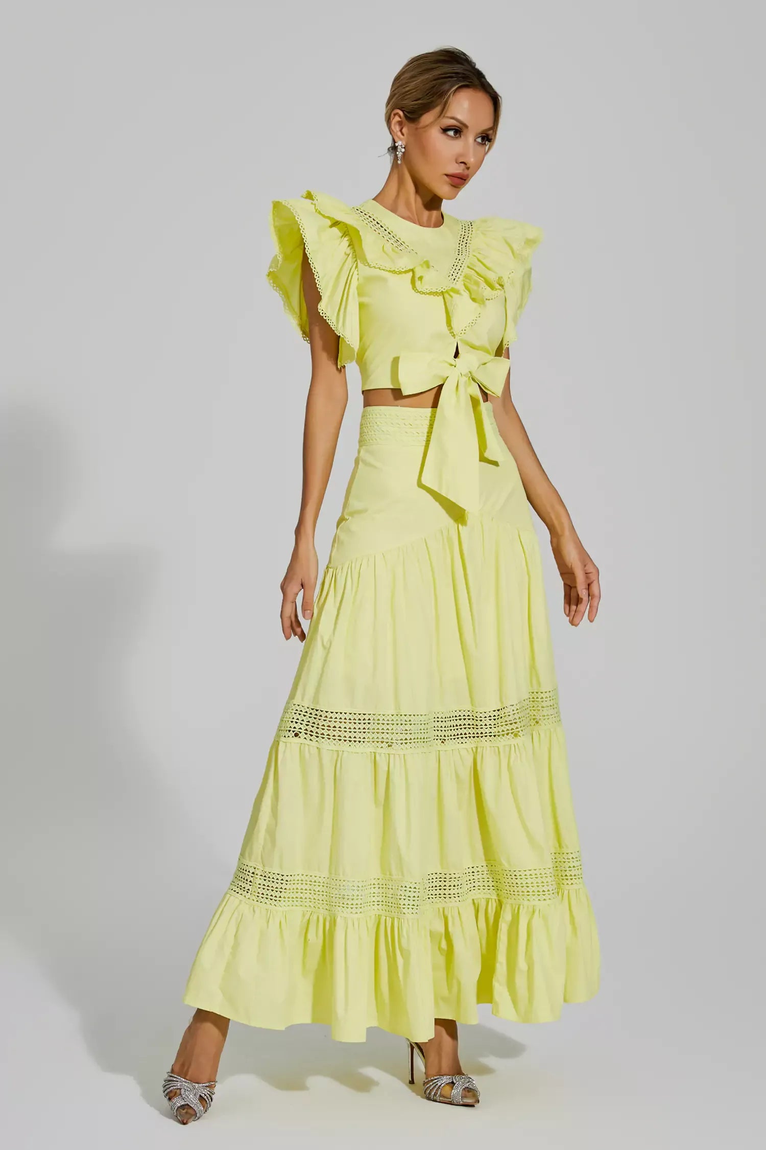 Coverdale Yellow Ruffled Sleeveless Maxi Set