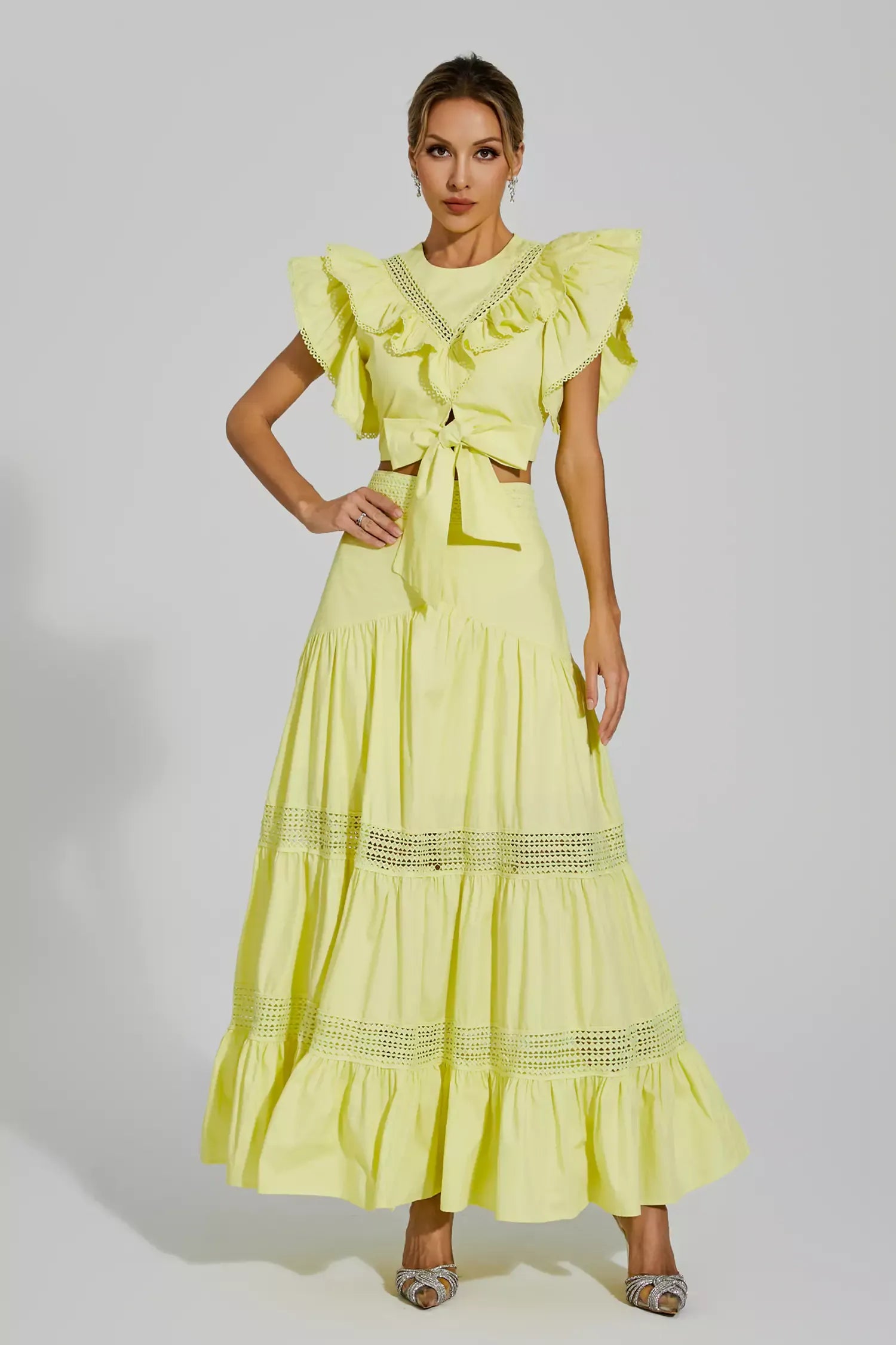 Coverdale Yellow Ruffled Sleeveless Maxi Set