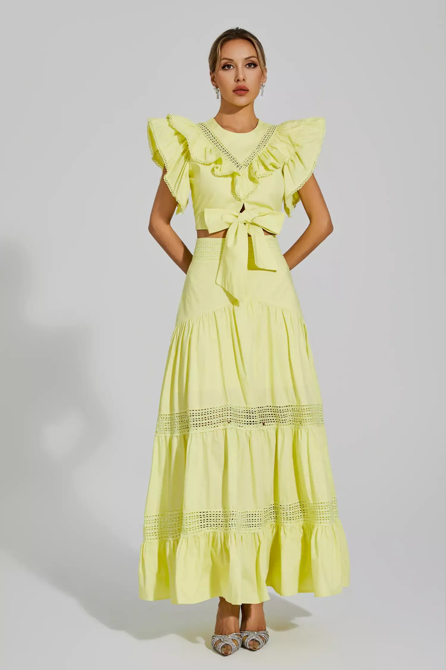 Coverdale Yellow Ruffled Sleeveless Maxi Set