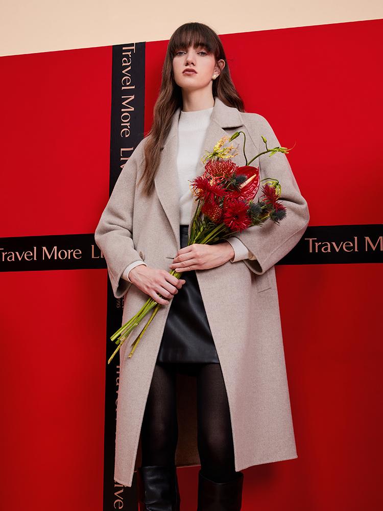 Cashmere Wool Notched Collar Double-Sided Women's Coat 