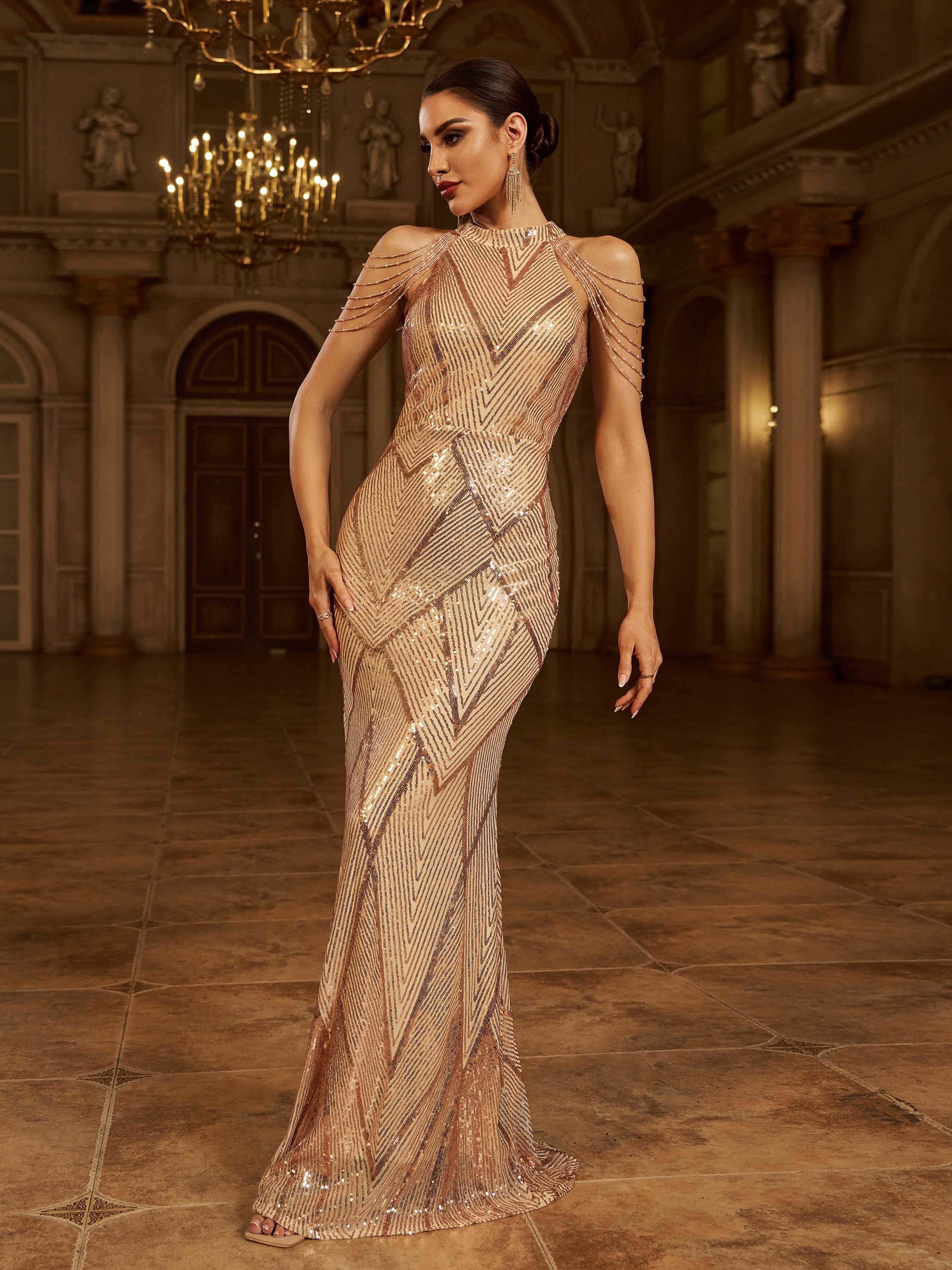 Perla Beaded Chain Maxi Dress