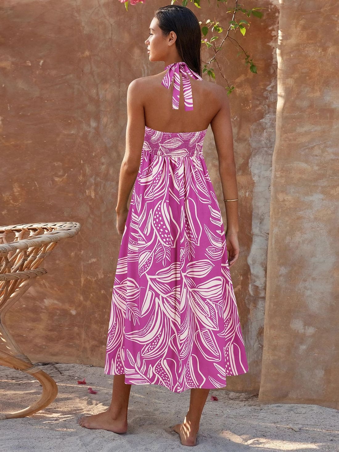 Laurel Print Halter Maxi Dress - Pink
