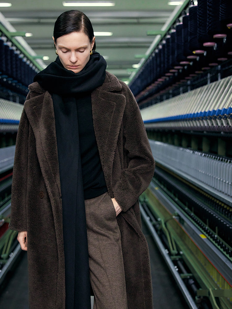 Teddy Lambswool Collar Oversized Coat 