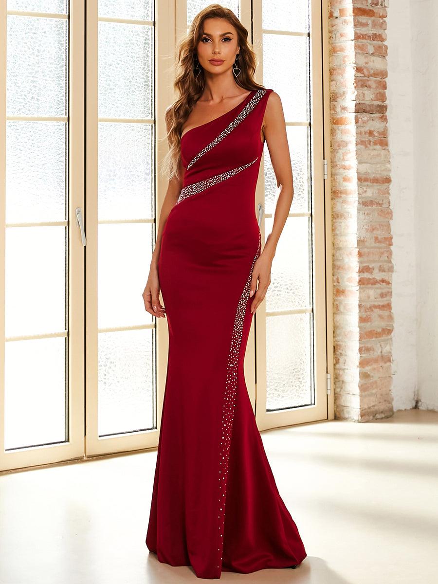 Marjani Strass-Maxikleid in Burgunderrot