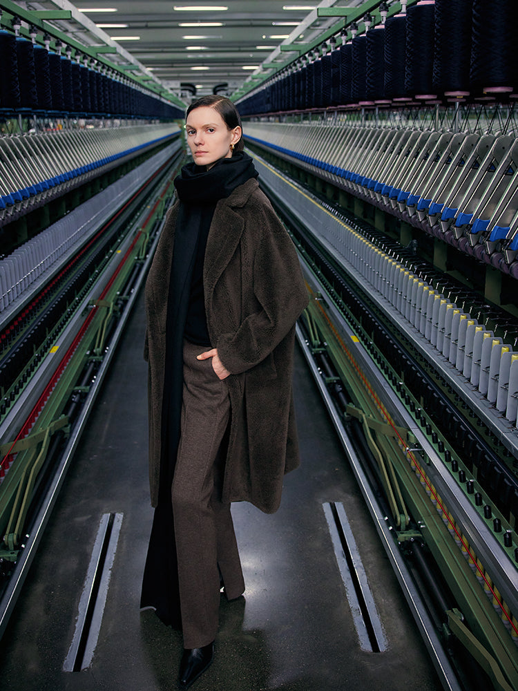 Teddy Lambswool Collar Oversized Coat 