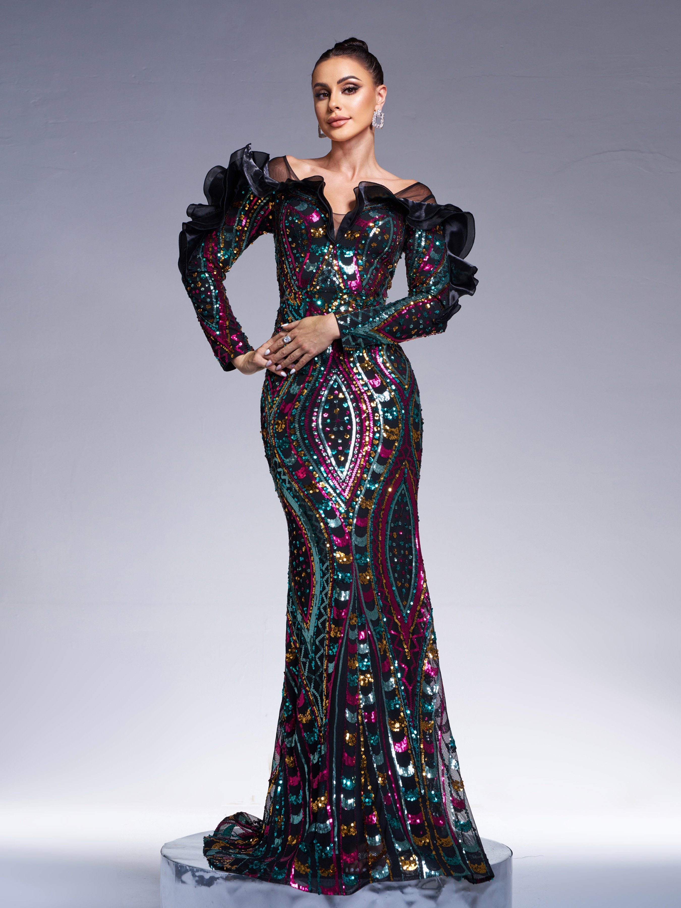 Giada Rüschen-Meerjungfrauen-Maxikleid