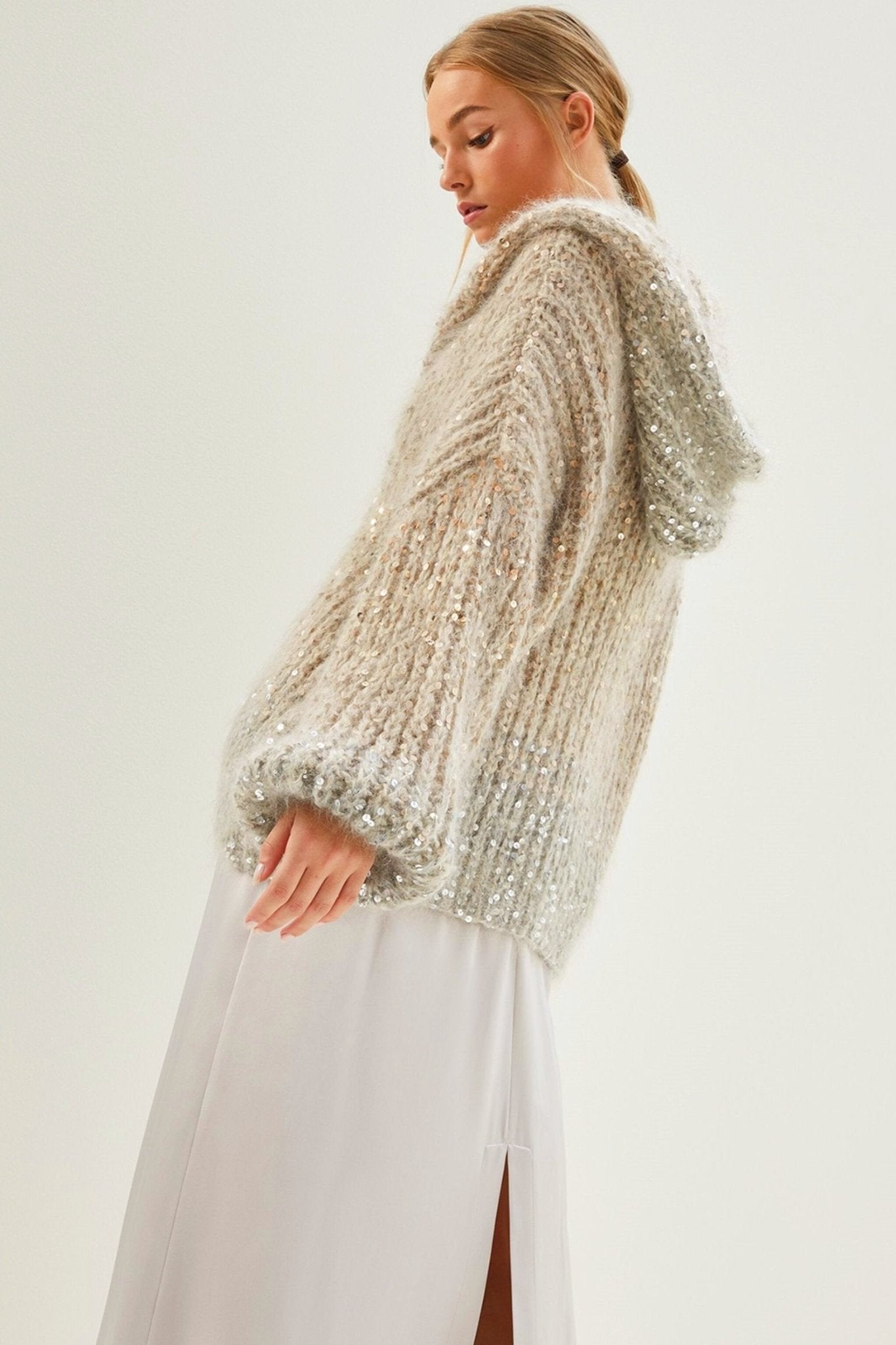 Afra Sequin Gradient Hooded Cardigan