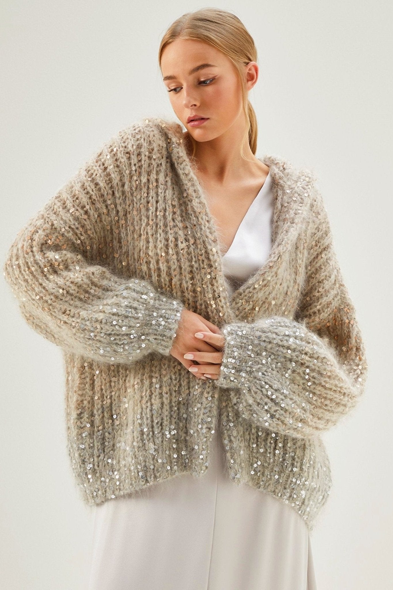 Afra Sequin Gradient Hooded Cardigan