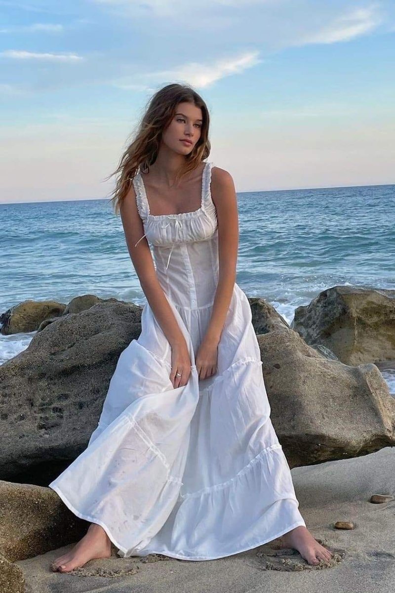 Anastasia Beyaz Uzun Elbise