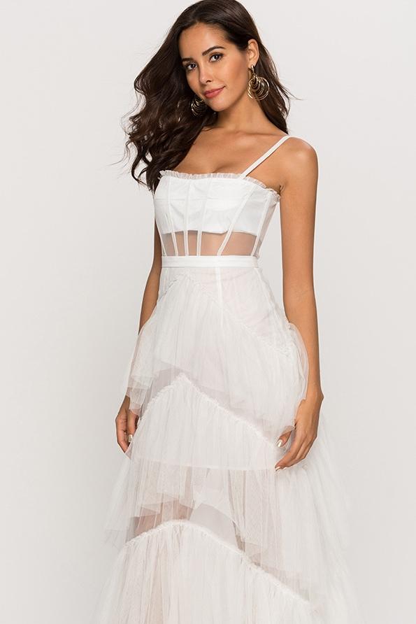 Arlene Korseli Fileli Slip Maxi Elbise