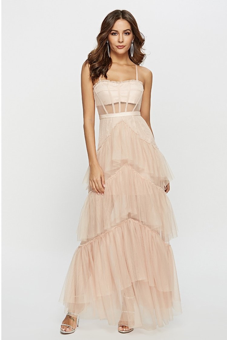 Arlene Korseli Fileli Slip Maxi Elbise