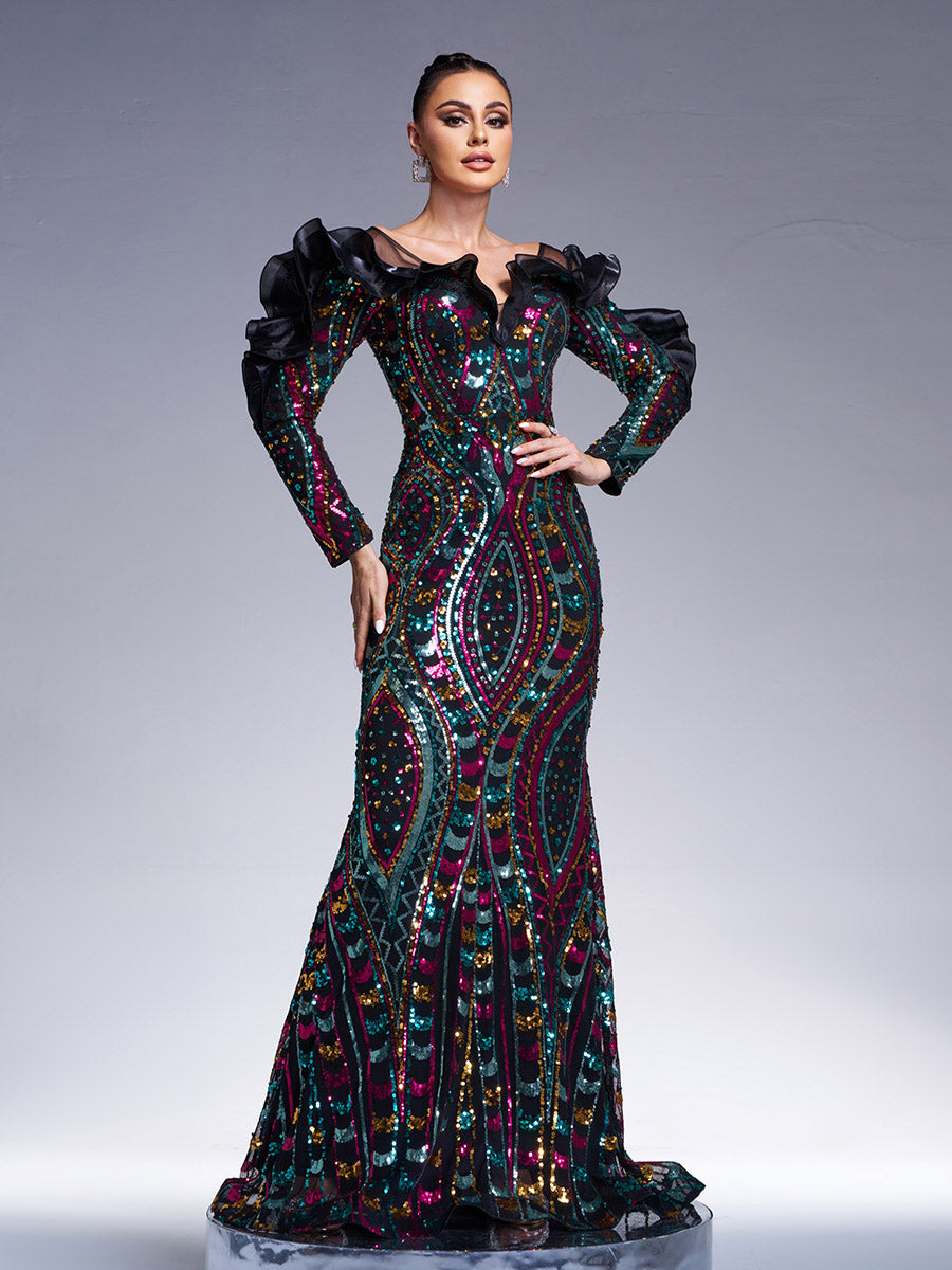 Giada Rüschen-Meerjungfrauen-Maxikleid