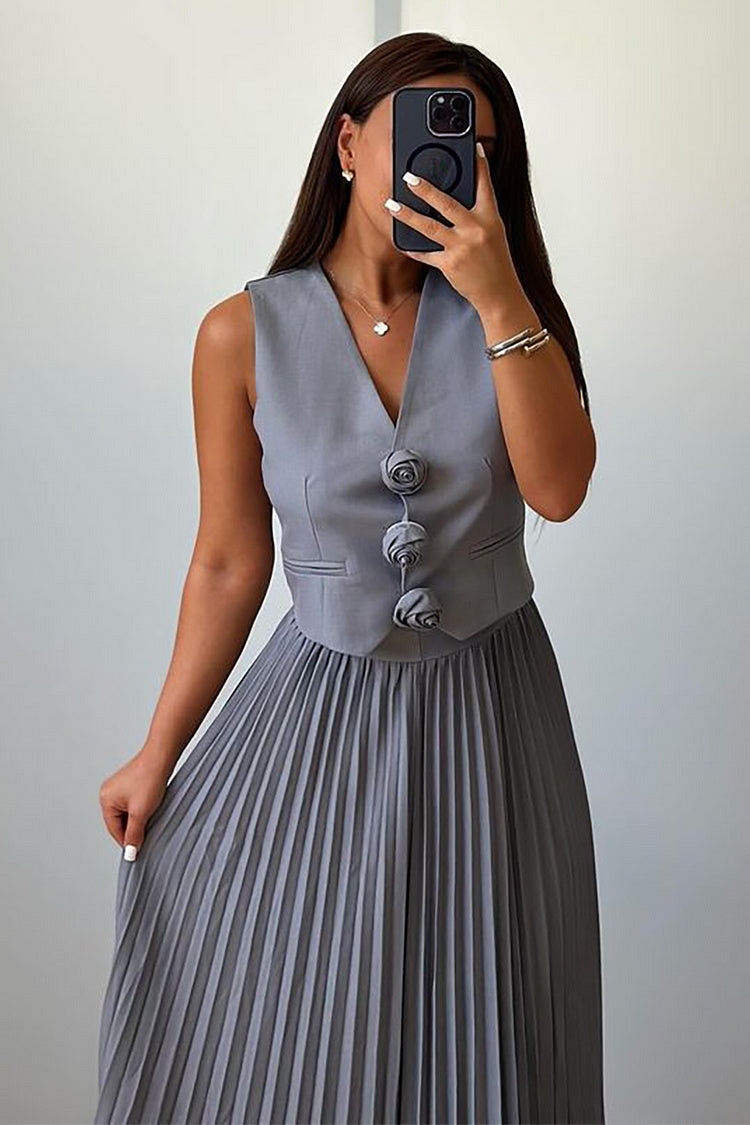 Madeline Rosette Pleated Maxi Skirt Set